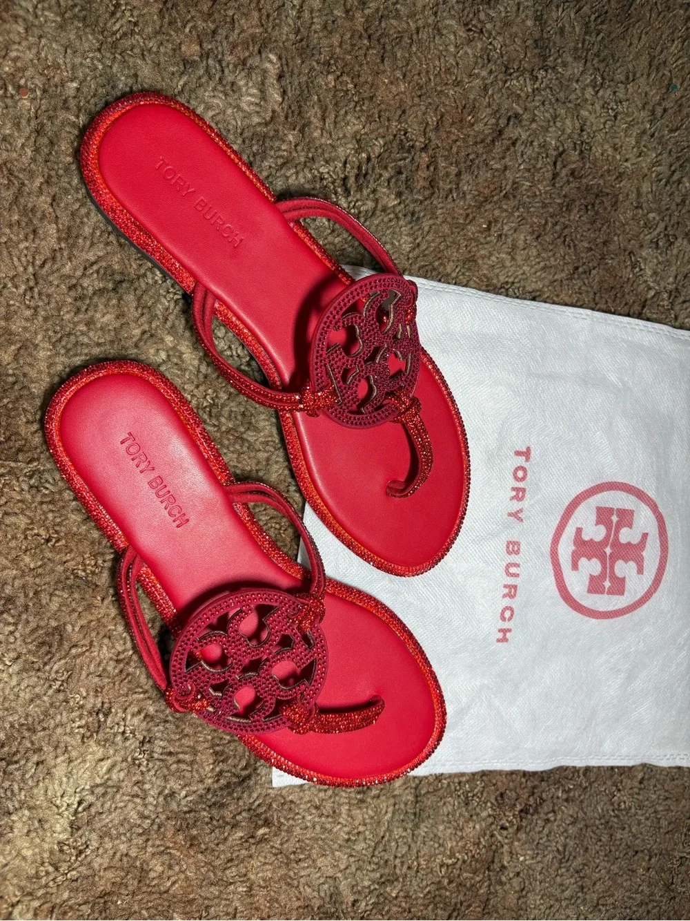 Tory Burch Red Logo Cutout Thong Sandals